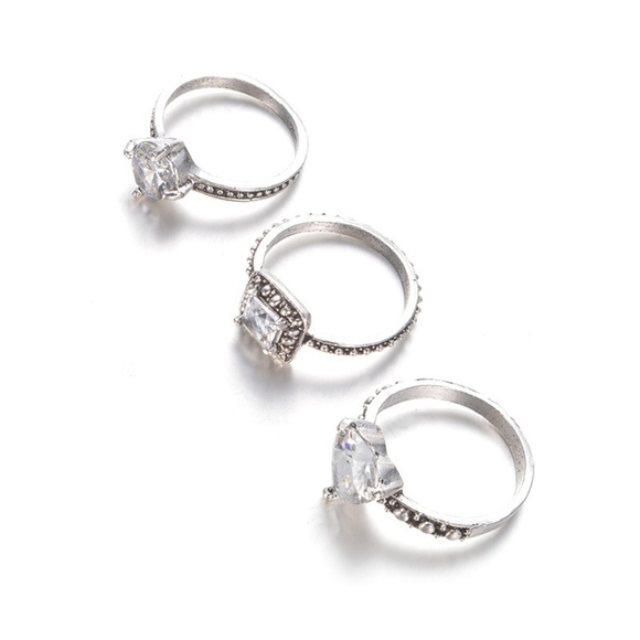 **CORAZON* 3-Pc Silver Rhinestone Fashion Ring Set - Picture 4 of 7